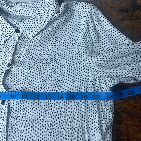 Habitat Clothes to Live In White Black Polka Dot Button Up Blouse Ruffles Sz S - Picture 8 of 10